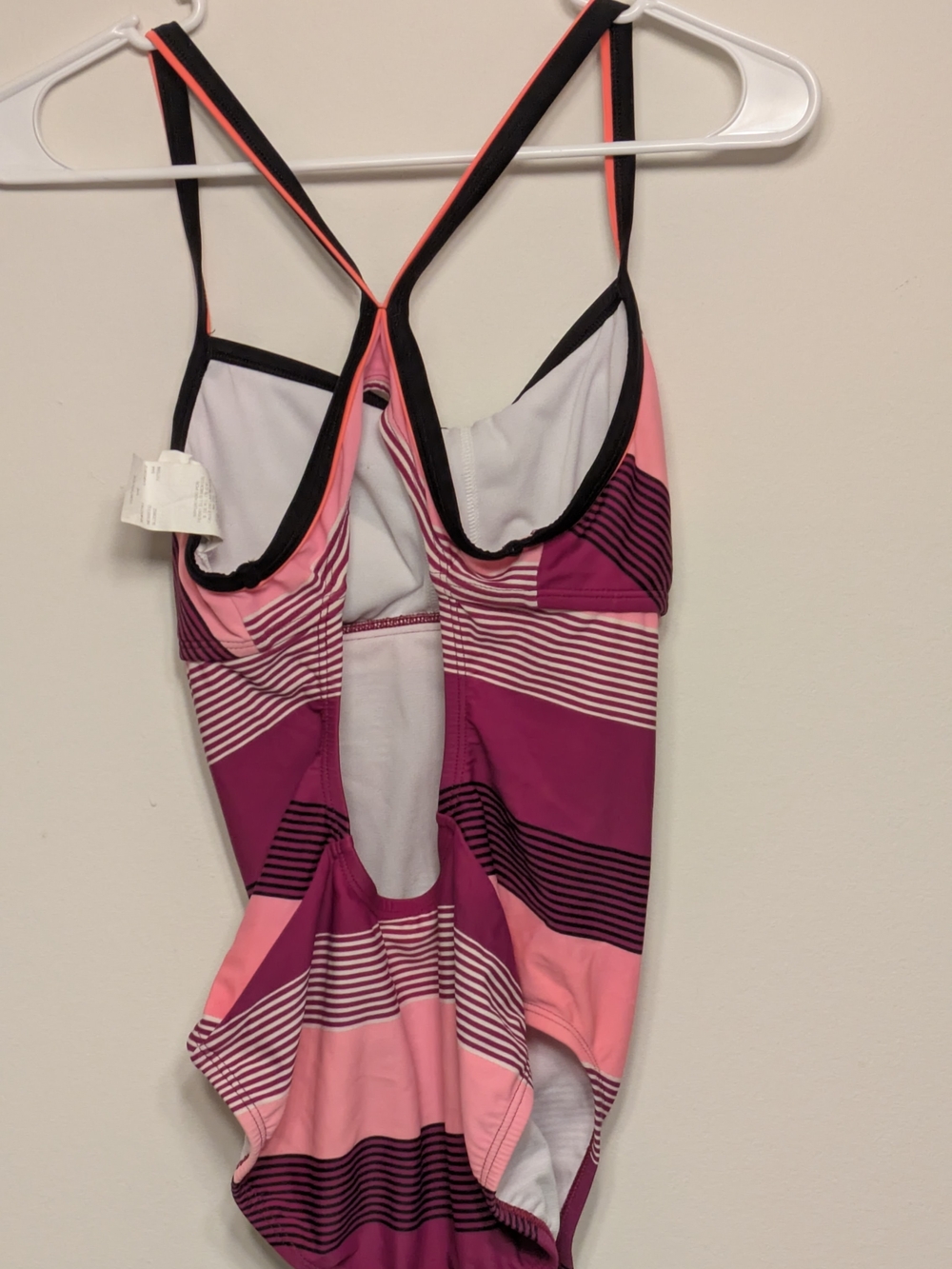 Nike Women’s Pink & Magenta Striped One-Piece Swimsuit with Black Trim - Picture 3 of 3